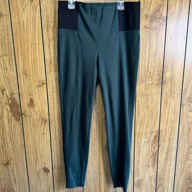 St John Pull On Stretch Pants Small Green Black Band Ankle Zip Career